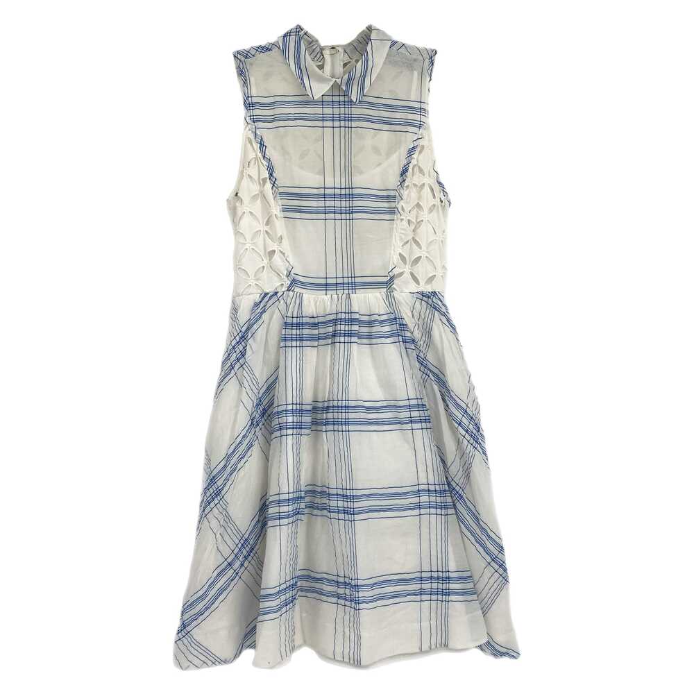 Moulinette Soeurs White Blue Plaid Lace Mini Dress | Size 2